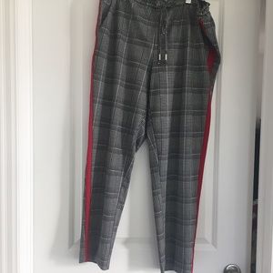 Ladies plaid pant with red stripe elastic waist drawstring to tie 10.00